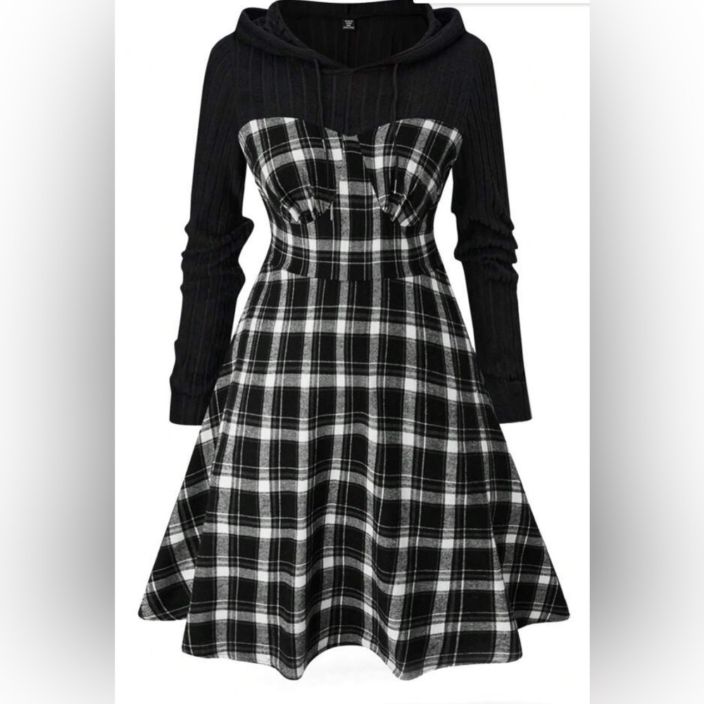 4X SHEIN Curve Flannel Plaid Hoodie Skater Dress